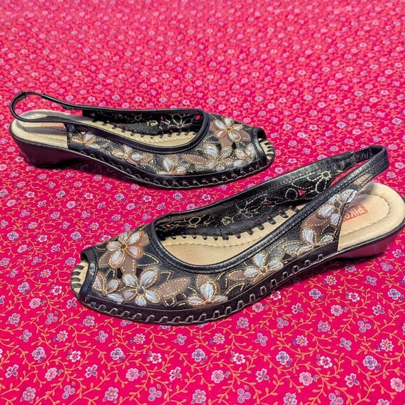 Pikolinos Floral Sandal Sling Back Leather Peep Toe Perforated Laser Boho 37 - Picture 2 of 6